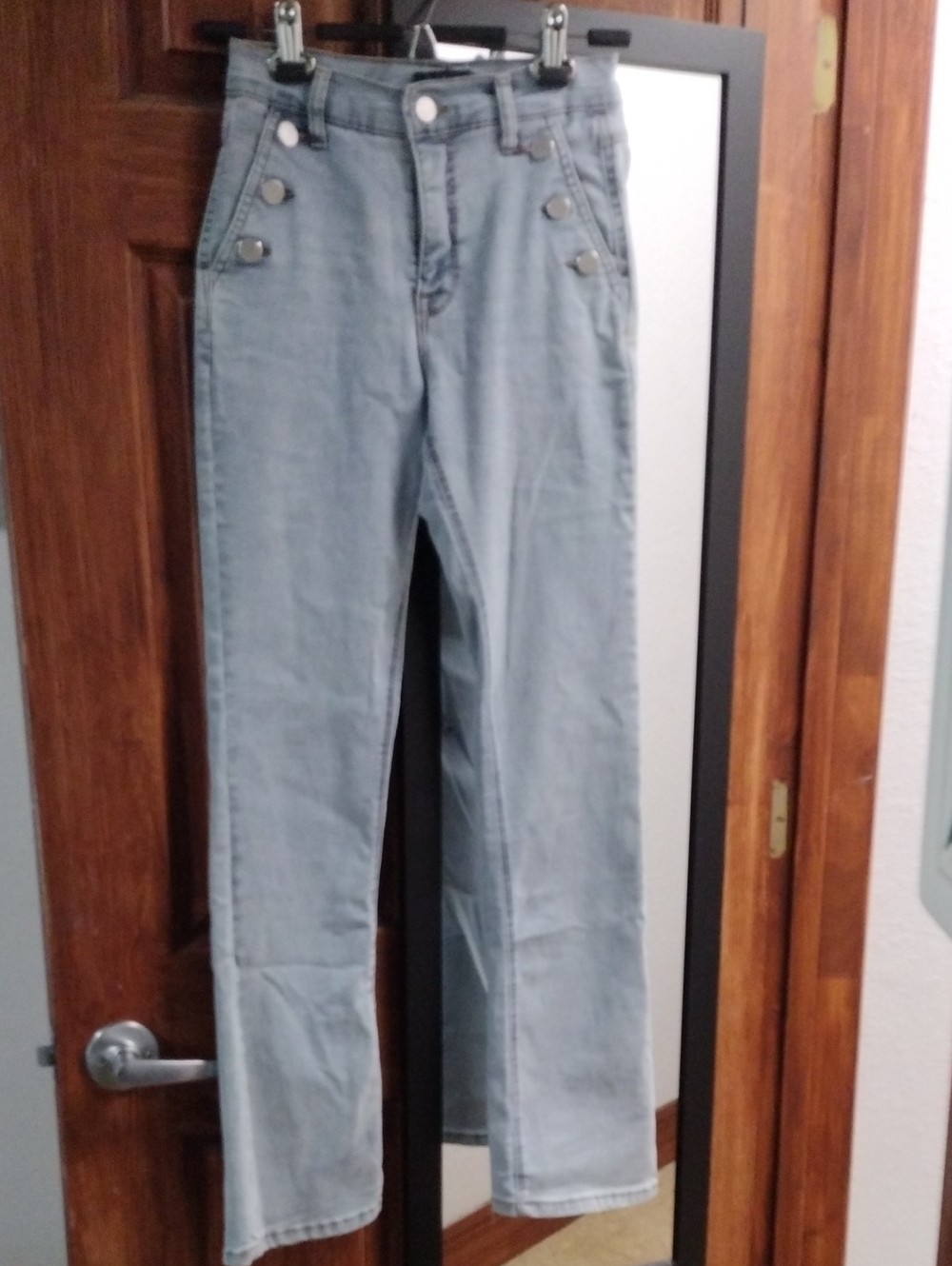 Light Wash High-Rise Jeans with Button Detail